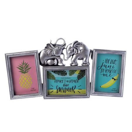 Photo frame plastic in 3 photos 10x15 cm "Two elephants" Dark silver 22x43x2 cm-3