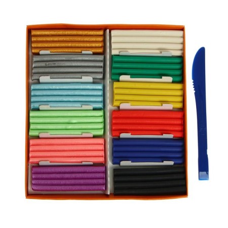 Plasticine 12 colors 156 g, (6 classic + 6 pearly) gamut "Orange Sun", with stack, cardboard packaging 130520203-1