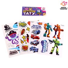 A set of children's tattoos, 4 pcs: cars, pirates, robots, superheroes
