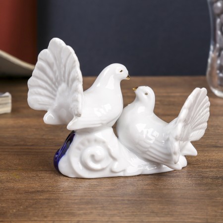 Souvenir ceramics "2 pigeon" cobalt, rhinestones 9.2x12x6 cm-5