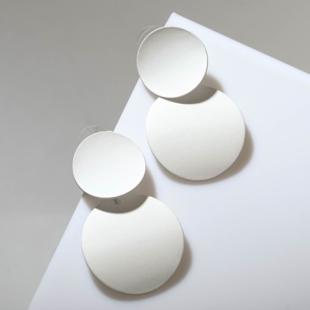 Earrings Metal "Lady" circles, duo, white color-1