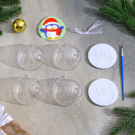 Christmas tree decoration for painting "Penguin" Size: 8 cm; 2 pcs., Brush-6
