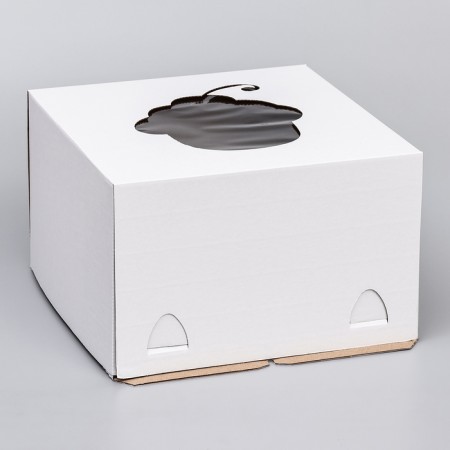 Box for a cake with a window, "cake", with an enhanced bottom, white, 30 x 30 x 19 cm-1