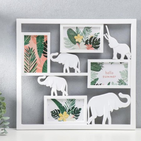 Photo frame plastic in 4 photos 10x15 cm "Four Elephants" White 39x42 cm