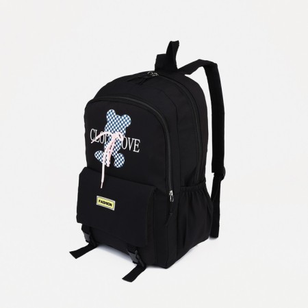 School backpack from textiles on lightning, 3 pockets, black color