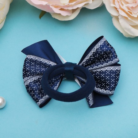 Hair gum "Schoolgirl" Bant Small pattern, 8 cm, white-blue-1