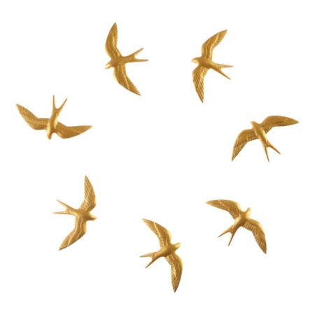 The decoration is wall, plaster panel "Swallows", 7 pcs, 18 x 11 cm, gold