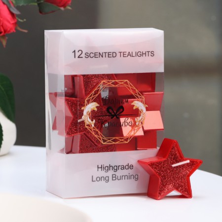 Candle in the sleeve "Star", set of 12 pcs, red spit-4