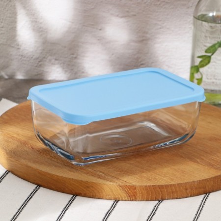Glass container Snow Box, 1200 ml, with a lid, blue color