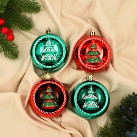 Set of balls plastic D-8 cm, 4 pcs "Holiday" Red Green