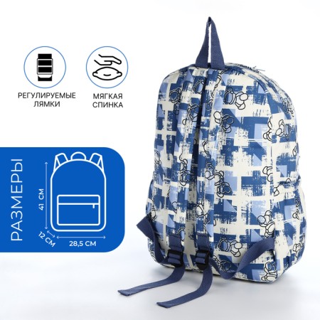 School backpack from textiles on lightning, 3 pockets, blue color-1