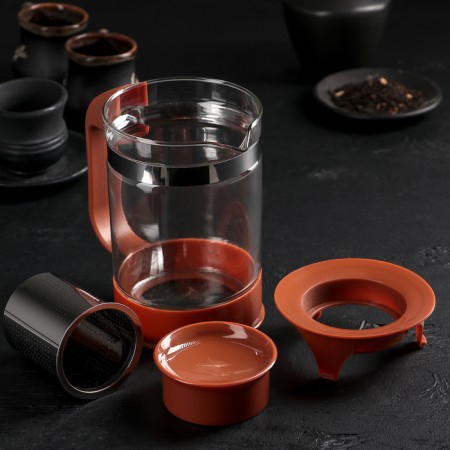 Glass teapot "Chocolate", 800 ml, with metal sieve-1
