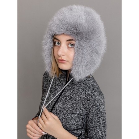 Children's fur cap, size 52, gray color-4