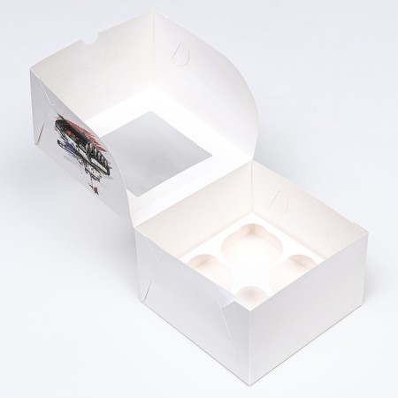 Packaging for 4 cupcakes with a window, "February 23", 16 x 16 x 10 cm-4