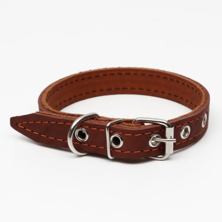 Collar of two-layer leather, 46 x 2 cm, ok 25-35 cm, brown-1