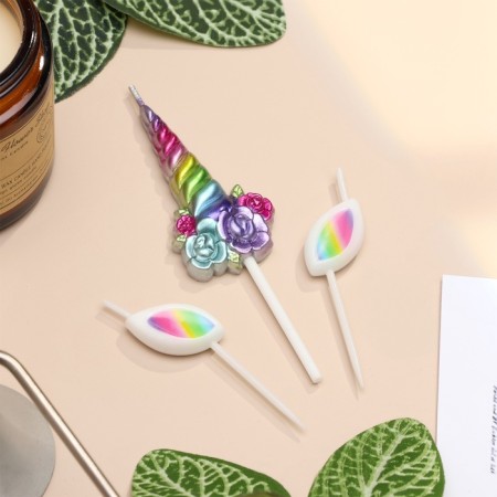 Set of candles for the cake, 3 pcs "Magic Unicorn", multi -colored