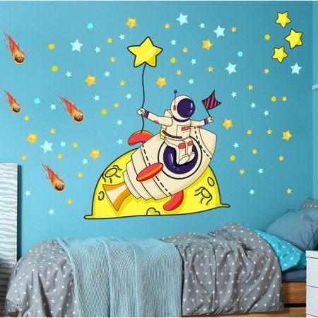 Sticker Plastic Interior color "Cosmonaut on the rocket" 30x60 cm set 2 sheets