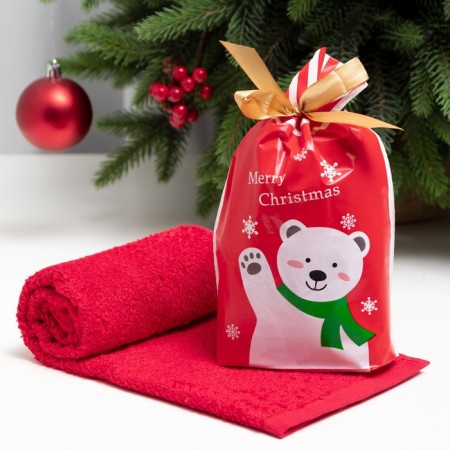 A terry towel economy and I "Bear" 30*60 cm, col. Red, 100% HL, 340 g/m2