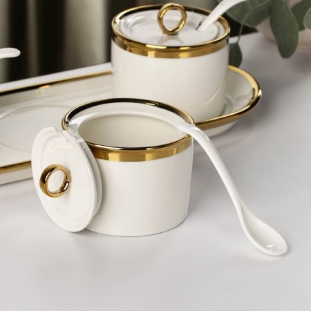 A set of ceramic cans with spoons on the “Watercolor” stand, 3 items: 220 ml, white color-1