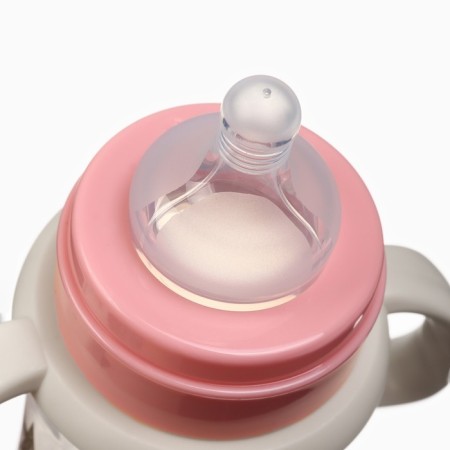 A bottle for feeding Ø50mm shg, "stars", 330 ml, +3 months, pink color, milk handles-2