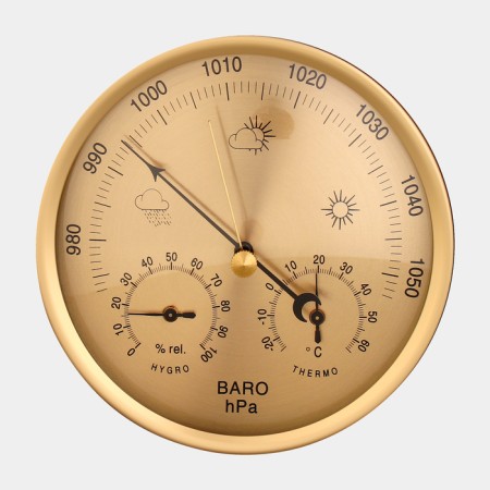 Mechanical barometer, weather station, wall, gold, d = 13 cm-2