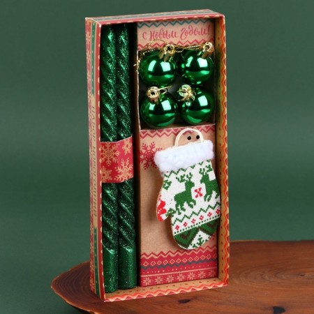 New Year's twisted candles with decor "Happy New Year!", Set-2