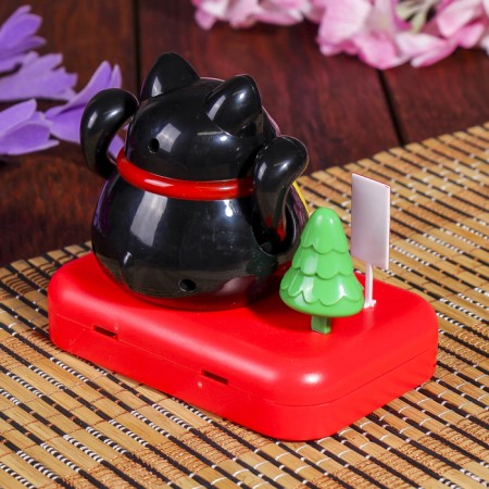 Plastic pendulum from the solar battery "Cat Mani-Neko with a tree" Black 8x10x6 cm-4