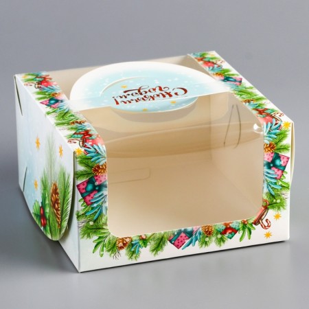 New Year. Bearbox under the Bento-Port with the window "Festive mood", 14 x 14 x 8 cm-1