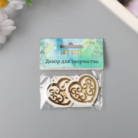 Decor for creativity wood, plastic "openwork heart" Mirror set 2 pcs 4.2x4.3 cm-3