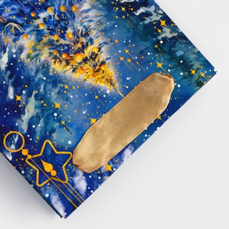 New Year. Package New Year's laminated "Christmas tree in the night", luxury, 11.5 x 14.5 x 6.5 cm.-2
