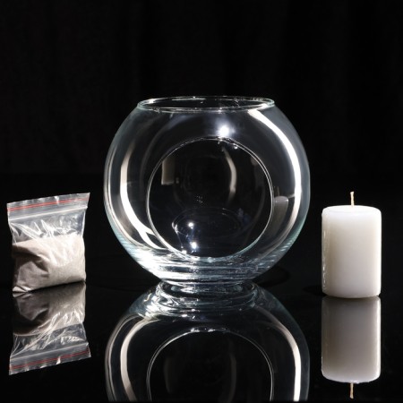 VAZA-sub-SUBSTANCE "MAT" and white candle, 14.5 × 13 cm, 9 hours, ball, glass-2
