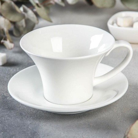 Tea steam porcelain Wilmax, 2 items: a cup 400 ml, a saucer d = 18.4 cm, white color
