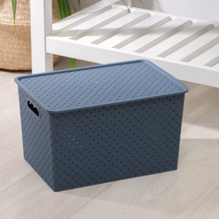 Storage basket with a birch bark cover, 14 l, 35 × 24.5 × 20.5 cm, blue color-2
