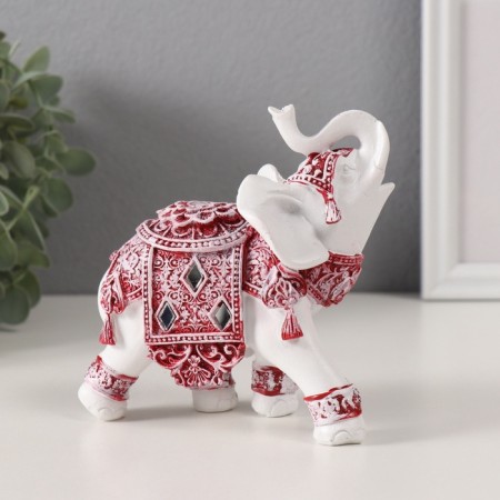 Souvenir Polystone "White Elephant. Burgundy Popon with Flower and Straza" Right 12x6x12 cm-3