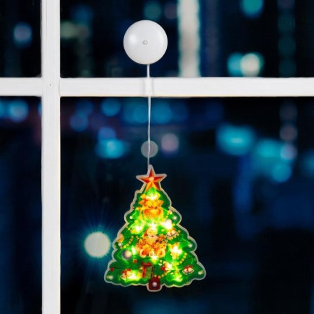 LED figure on the suction cup “Christmas tree” 16 × 20 cm, plastic, batteries AAAX3 (not in the kit), glow warm white