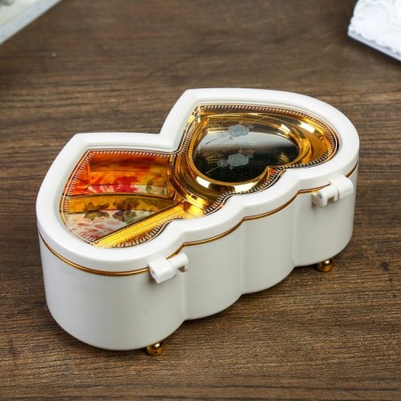 Casket Musical Plastic Mechanical "Double Heart White" 6x16x10 cm-3
