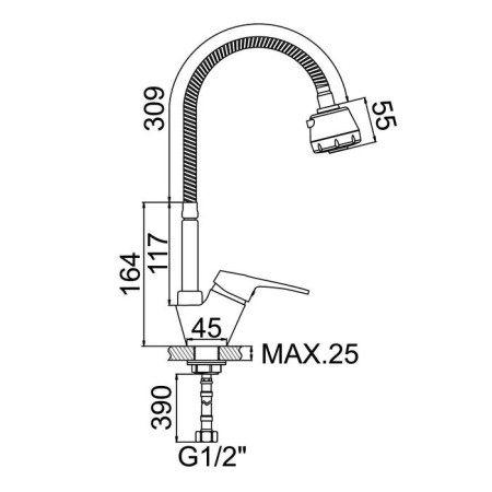 Accoona A4850 kitchen mixer, single -leaf, flexible surge, chrome-6