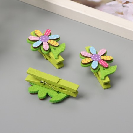 Decor for creativity wood, felt "clothespin. Flower-seven-color" set 3 pcs 1.2x3x4.8 cm-2