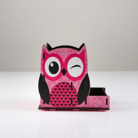 Chancellery stand wooden "owl", with a print, pink-4