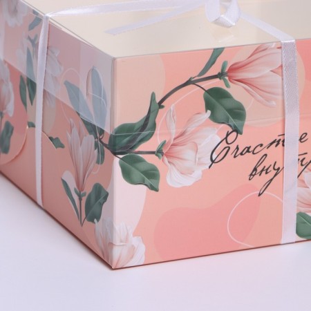 Capcake box, confectionery packaging, 4 cells "Happiness inside", 16 x 16 x 10 cm-2