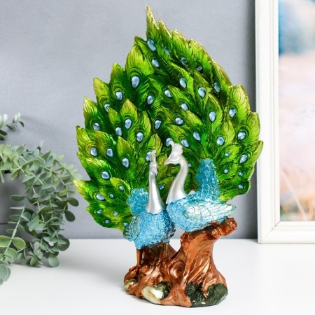 Polystone souvenir "Two blue peacocks, green blossoming tails" 11x27x36.5 cm-3