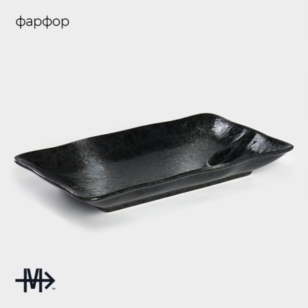 Serving dish with a saucer Porcelain Magistro "Night Rain", 31 × 18.5 × 4 cm, black color-1