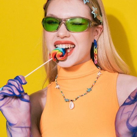 Earrings Plastic "Chain" 7 links, bright, colored matte-2