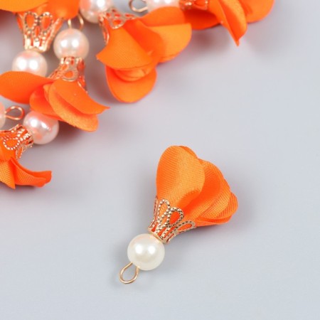 Decor for creativity Textile "Flower with a pearl. Scarlet" set 10 pcs 2.5 cm-1