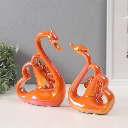 Souvenir Ceramics "Swans with roses" Purley Set 2 pcs h = 16.5 cm 6x15.5x19.5 cm-2
