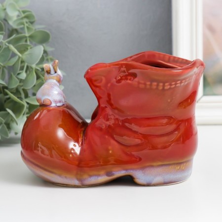 Souvenir Ceramics "Boat with a Zaychik" red 7x13.5x9.5 cm-4