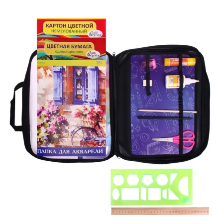 Labor folder A4, 335 x 260 x 60 mm, with handles, textiles, PVC, with a filling of 13 items, calligrata, PTR-111, "pencils"-7