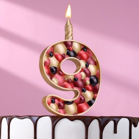 Candle for the cake "Bubbles", the number "9", 10 cm, gold