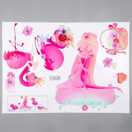 Sticker Plastic Interior Color "Pink Flamingo and Girl" 50x70 cm-1