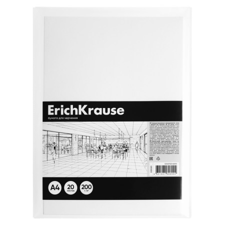 A4 drawing paper, 20 sheets, block 200 g/m², Erichkrause "Art", without a frame, in a plastic folder-1